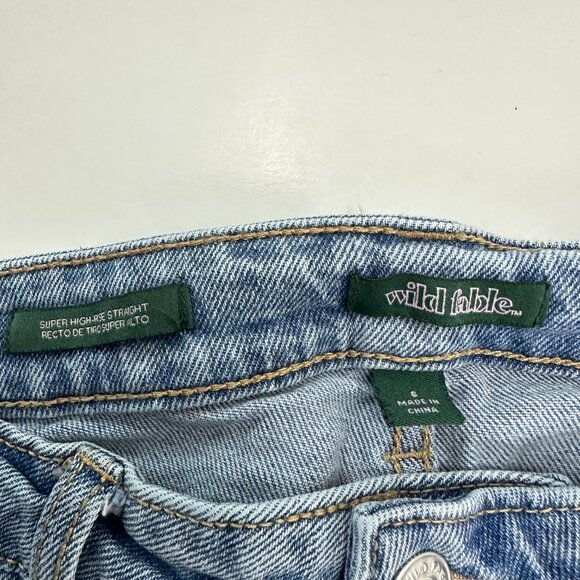 Wild Fable Button Fly Super High Rise Straight Distressed Women size 6 Blue Jean - Picture 3 of 5